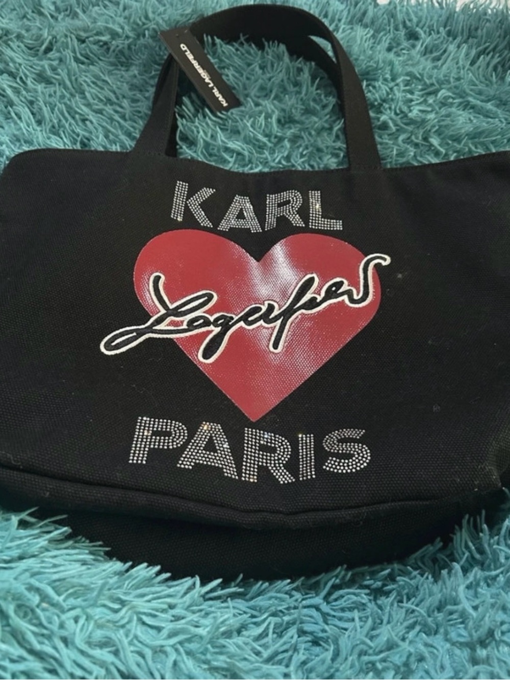 NWT Karl Lagerfeld Black Tote with Red Heart Logo